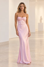 Elegant Satin Sheath Sweetheart Spaghetti Strap Beaded Lace-Up Back Prom Dress