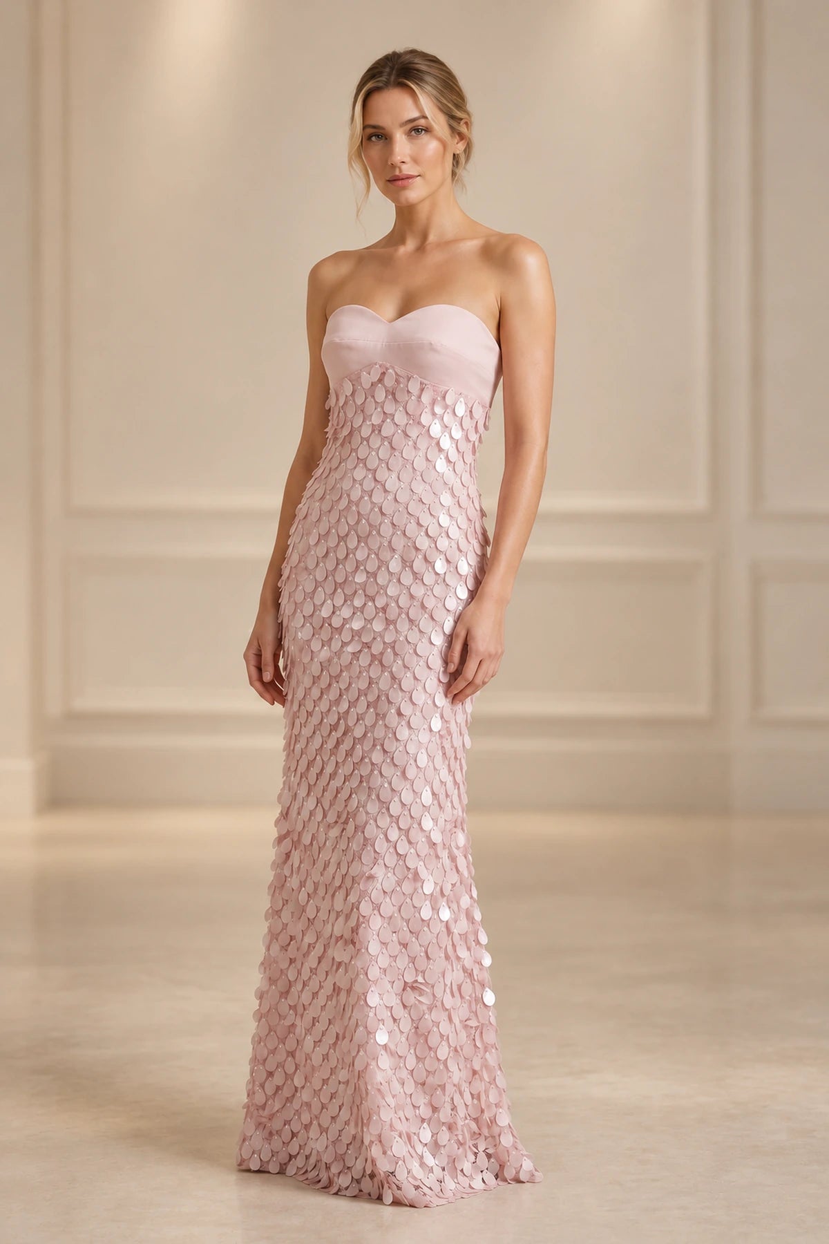 Elegant Sequin Sheath Sweetheart Strapless Lace-Up Back Long Prom Dress