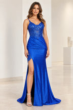 Radiant Sheath Sweetheart Spaghetti Strap Embellished Corset Long Prom Dress