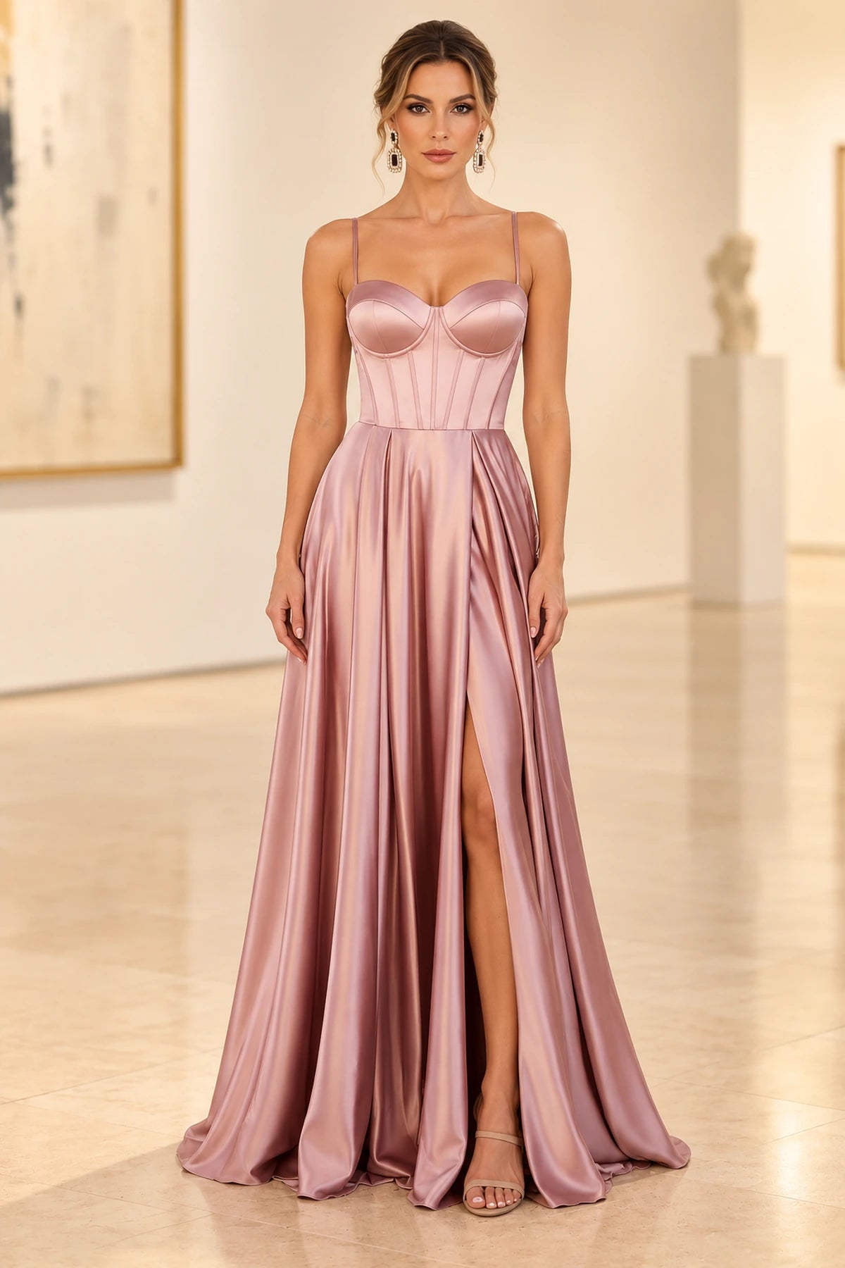 Romantic Satin Look A Line Sweetheart Spaghetti Strap Prom Dress