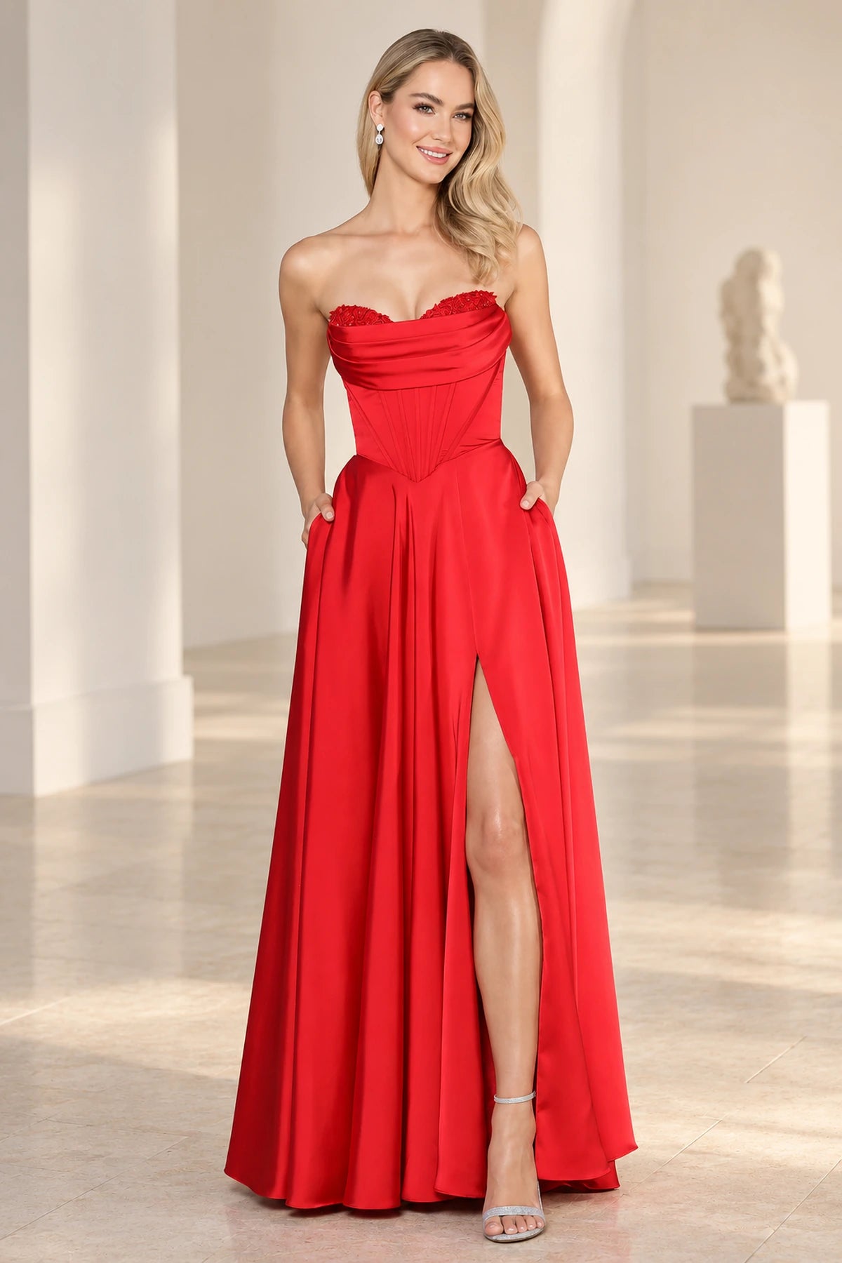 Dreamy Satin Look A Line Strapless Corset Long Prom Dress