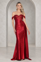 Romantic Satin Look Sheath Sweetheart Off Shoulder Long Prom Dress