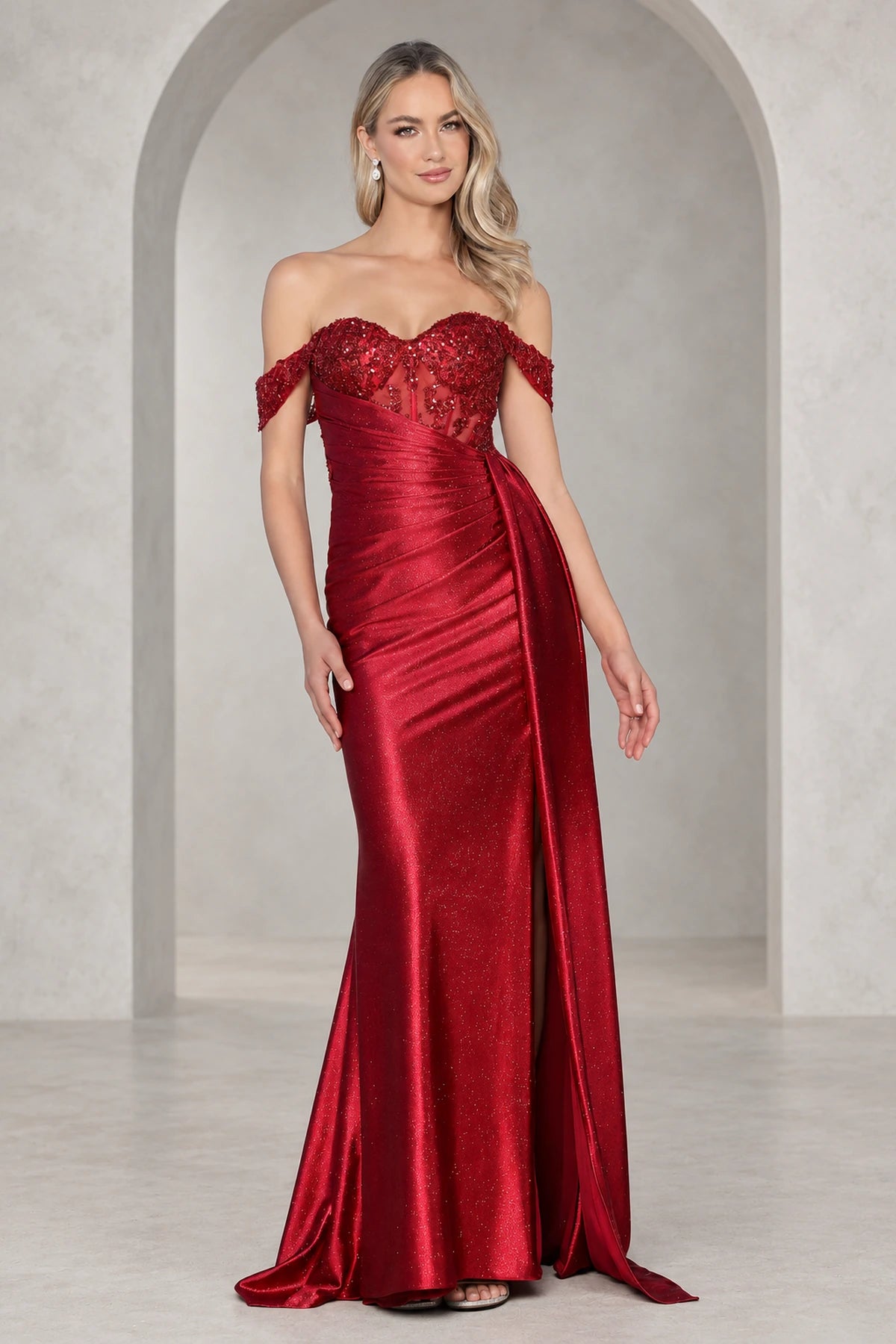 Romantic Satin Look Sheath Sweetheart Off Shoulder Long Prom Dress
