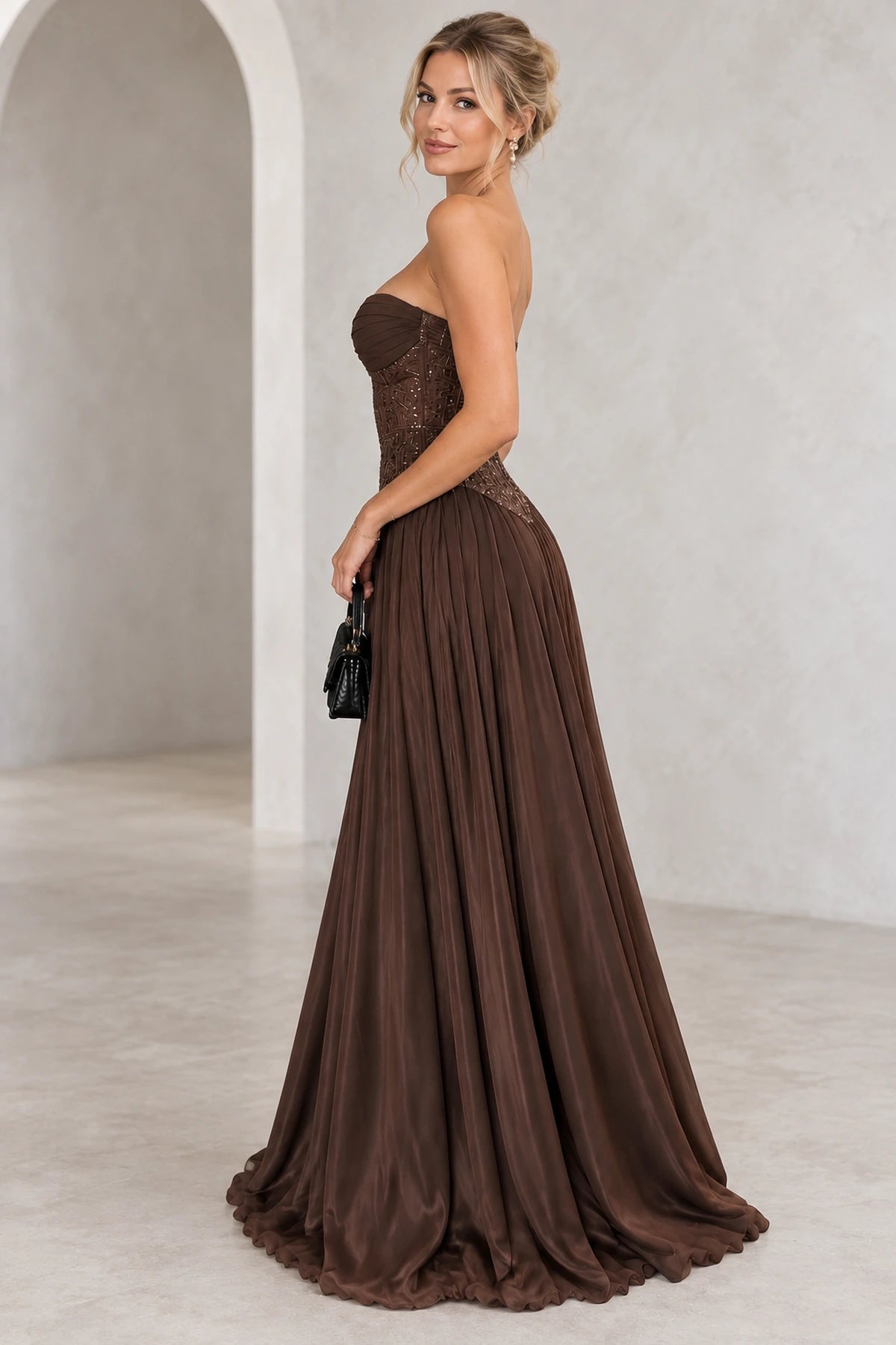 Elegant Chiffon A Line Sweetheart Strapless Zipper Back Long Prom Dress