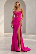 Striking Mermaid Straight Neck Strapless Crisscross Back Floor Length Prom Dress