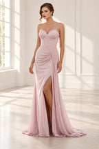 Elegant Mesh Mermaid Strapless Sweetheart Beaded Corset Back Long Prom Dress