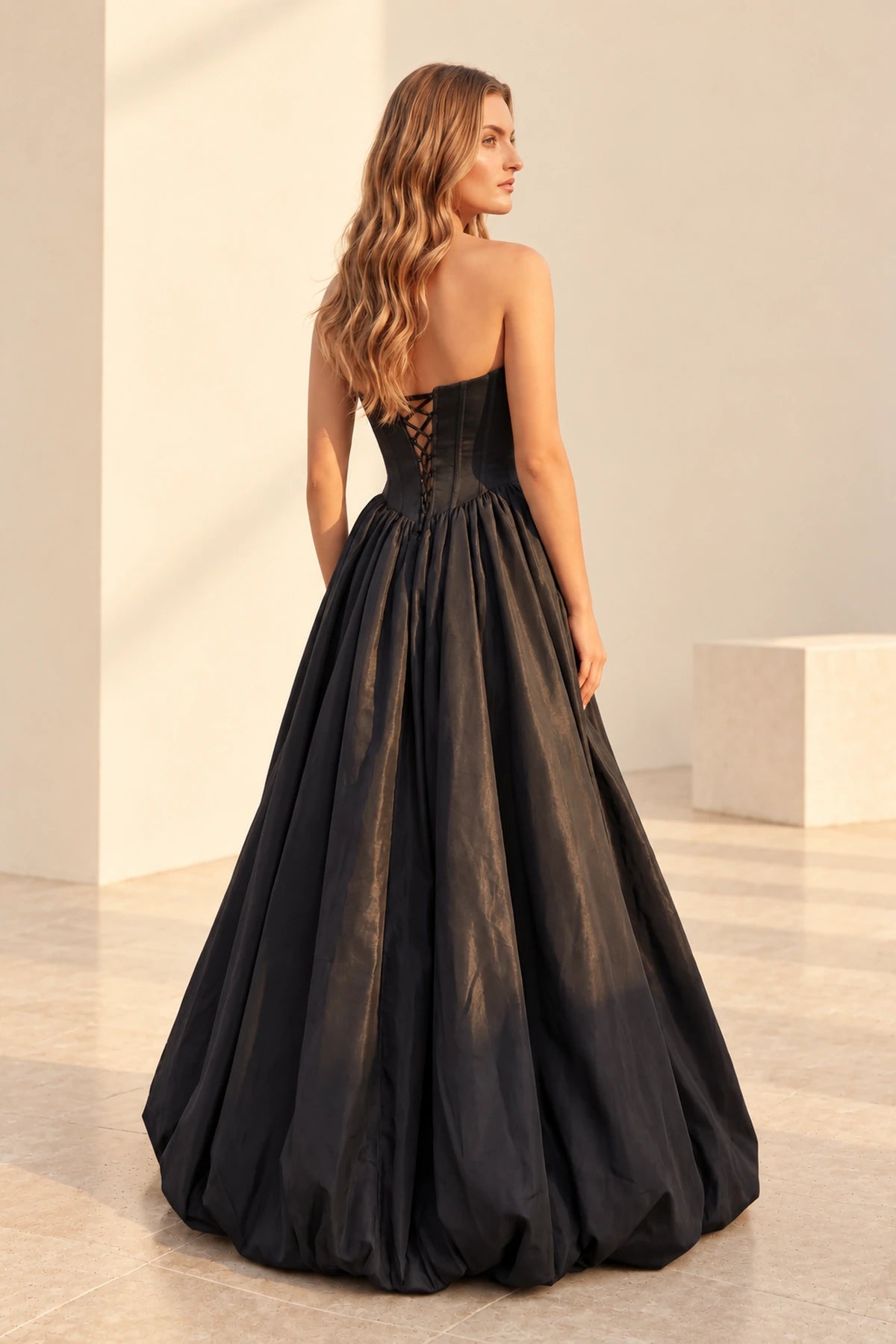 Striking Satin Look A Line Scoop Neck Strapless High Low Prom Dress