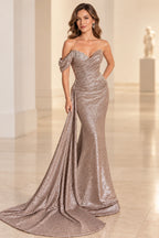 Glamorous Sequin Mermaid Sweetheart Asymmetric-Sleeve V-Back Floor-Length Prom Dress