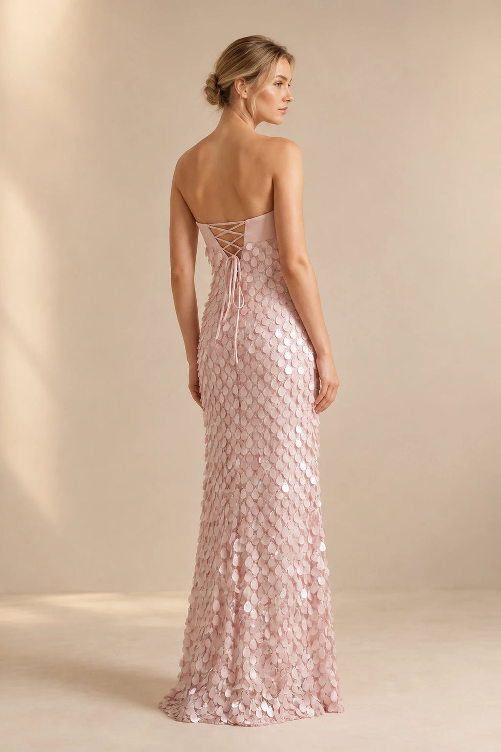 Elegant Sequin Sheath Sweetheart Strapless Lace-Up Back Long Prom Dress