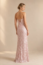 Elegant Sequin Sheath Sweetheart Strapless Lace-Up Back Long Prom Dress