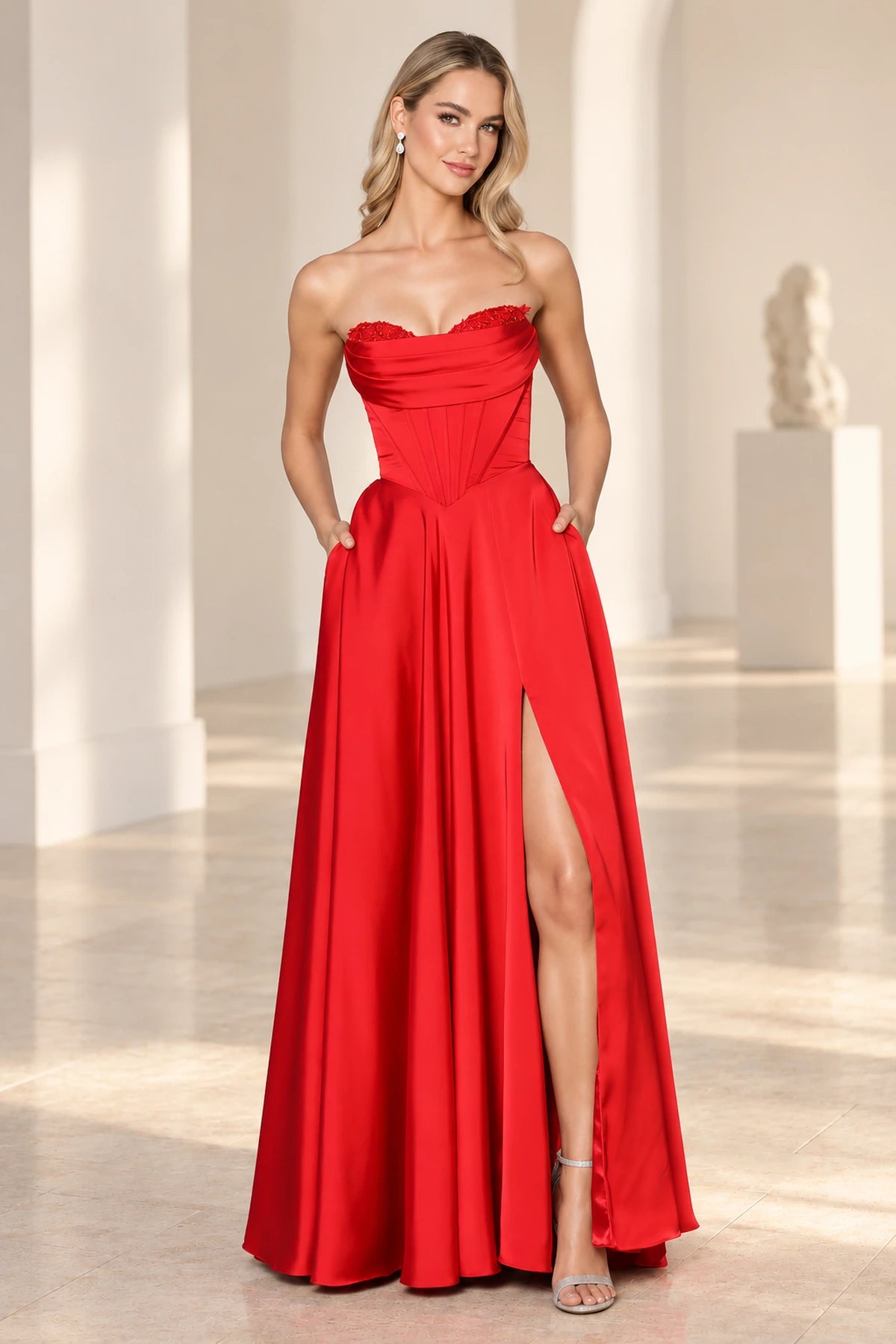 Dreamy Satin Look A Line Strapless Corset Long Prom Dress
