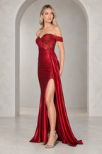 Romantic Satin Look Sheath Sweetheart Off Shoulder Long Prom Dress