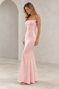Romantic Jacquard Mermaid Straight-Neck Sleeveless Lace-Up Floor-Length Prom Dress