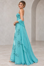 Romantic Chiffon A-Line Strapless Tie Back Long Prom Dress