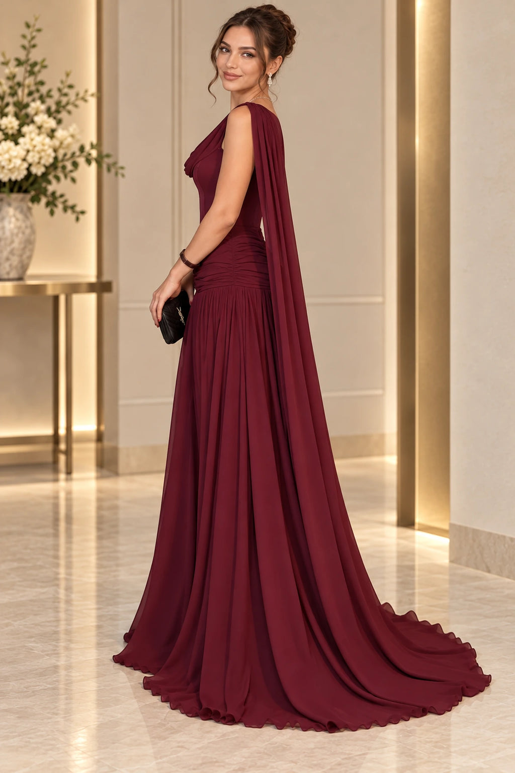 Elegant Chiffon A-Line Cowl Neck Sleeveless Zipper Back Long Prom Dress