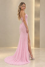 Glamorous Sequin Sheath Strapless Lace Up Back Long Prom Dress
