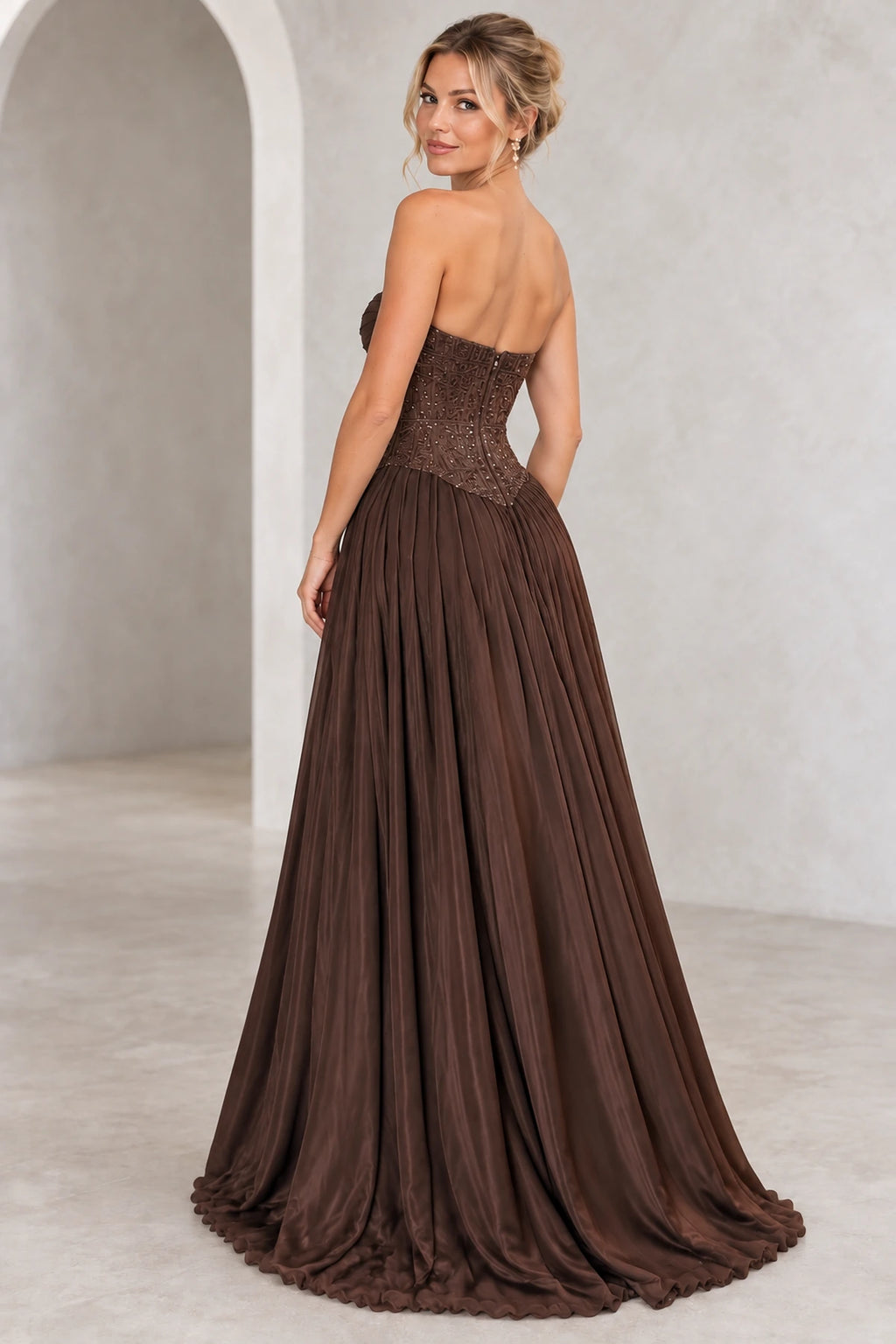 Elegant Chiffon A Line Sweetheart Strapless Zipper Back Long Prom Dress