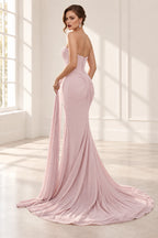 Elegant Mesh Mermaid Strapless Sweetheart Beaded Corset Back Long Prom Dress