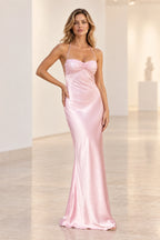 Elegant Satin Sheath Sweetheart Spaghetti Strap Beaded Lace-Up Back Prom Dress