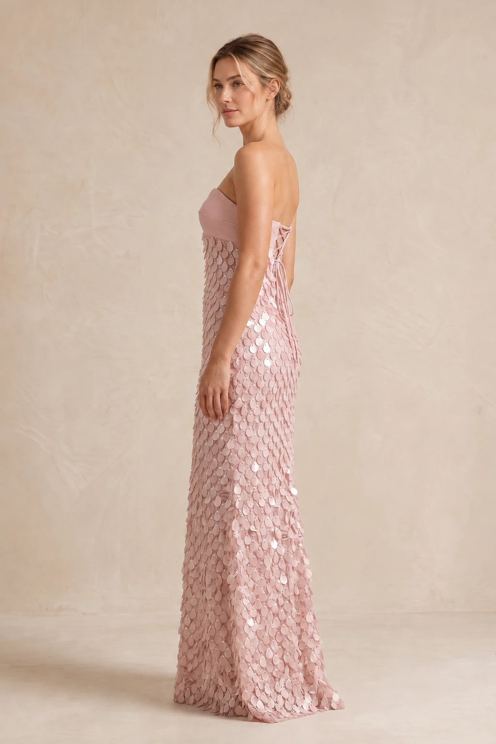 Elegant Sequin Sheath Sweetheart Strapless Lace-Up Back Long Prom Dress