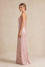 Elegant Sequin Sheath Sweetheart Strapless Lace-Up Back Long Prom Dress