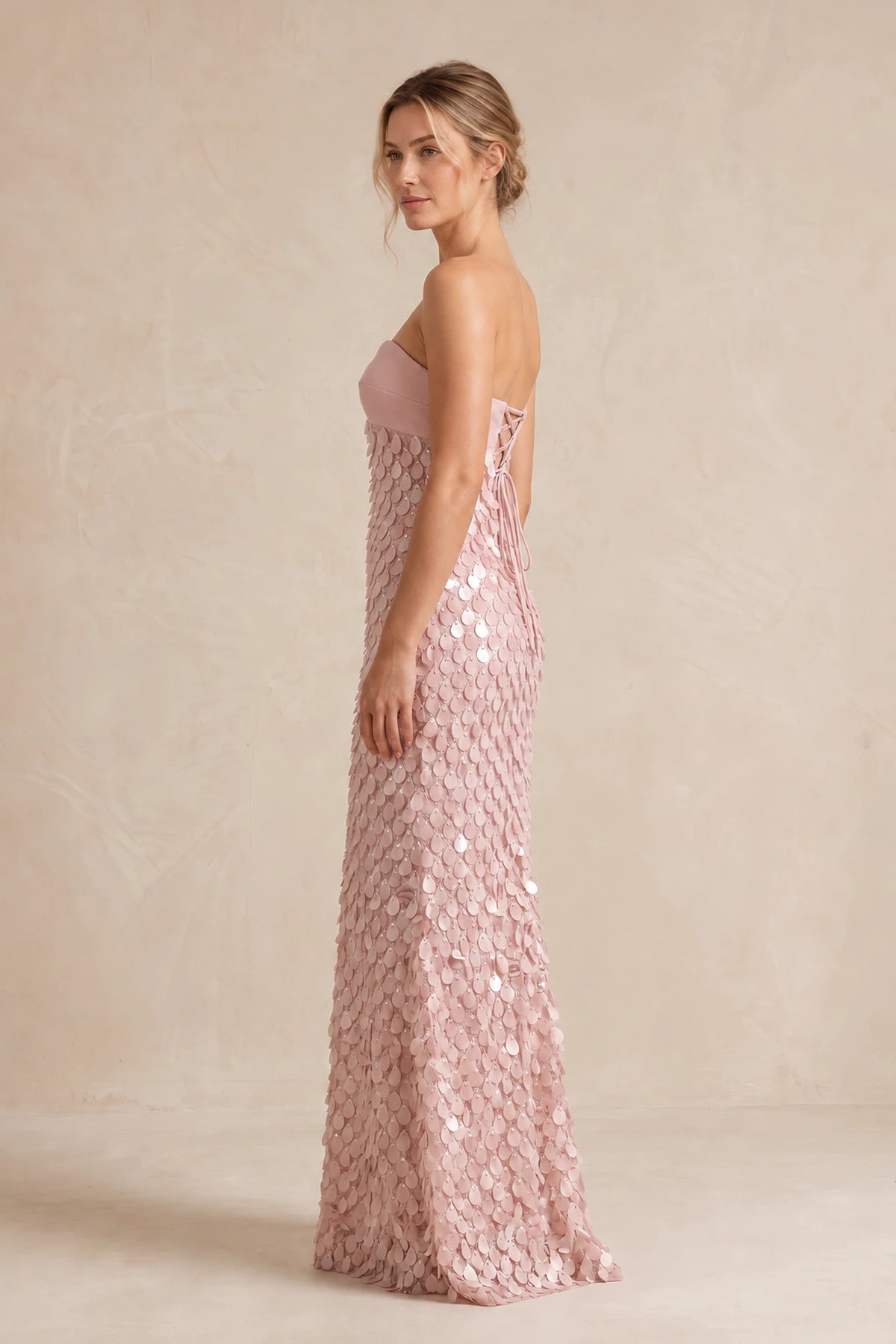 Elegant Sequin Sheath Sweetheart Strapless Lace-Up Back Long Prom Dress