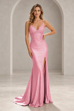 Elegant Sequin Mermaid V-Neck Spaghetti Strap Crisscross Back Long Prom Dress