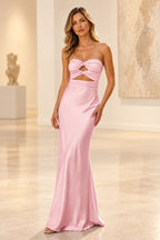 Elegant Satin Sheath Sweetheart Strapless Cutout Lace-Up Back Prom Dress