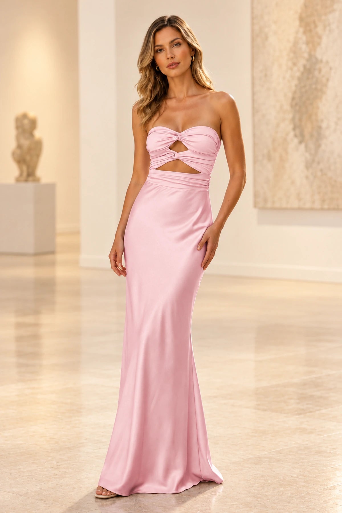 Elegant Satin Sheath Sweetheart Strapless Cutout Lace-Up Back Prom Dress
