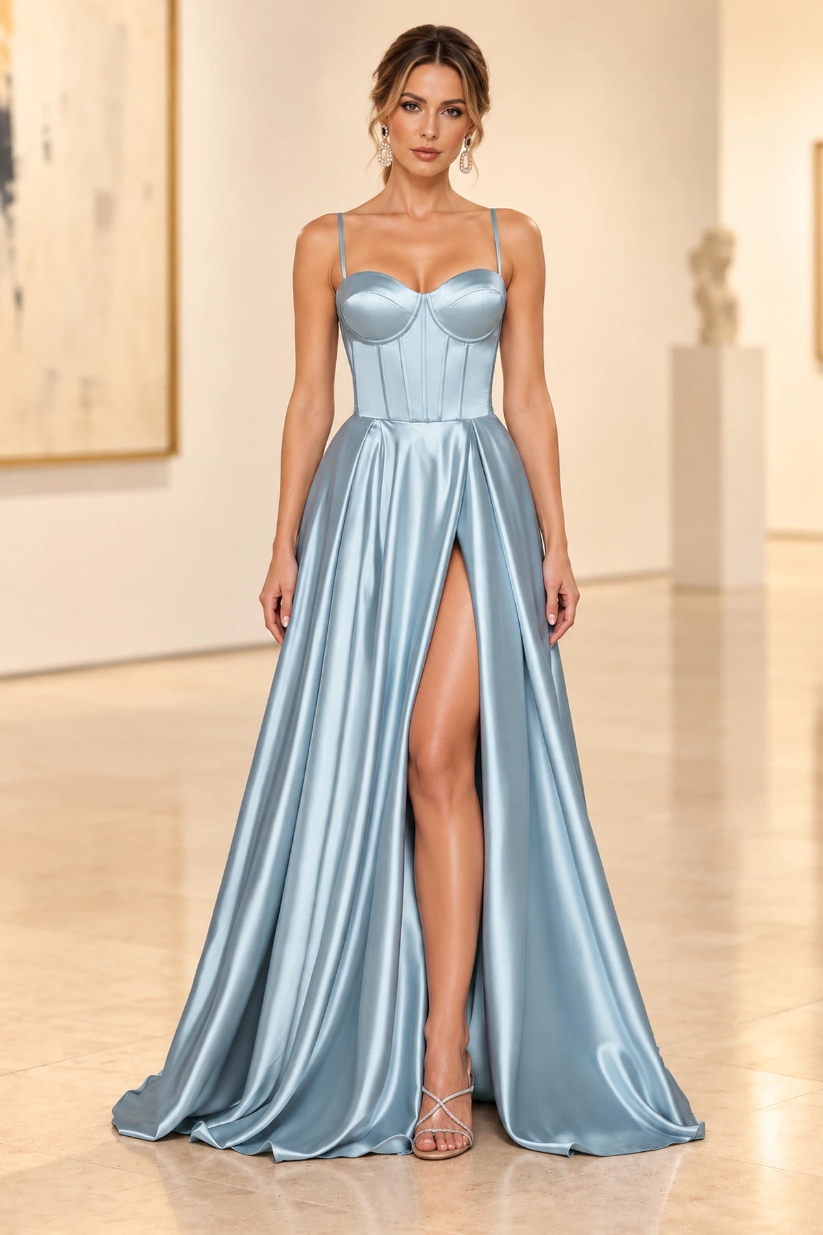 Romantic Satin Look A Line Sweetheart Spaghetti Strap Prom Dress
