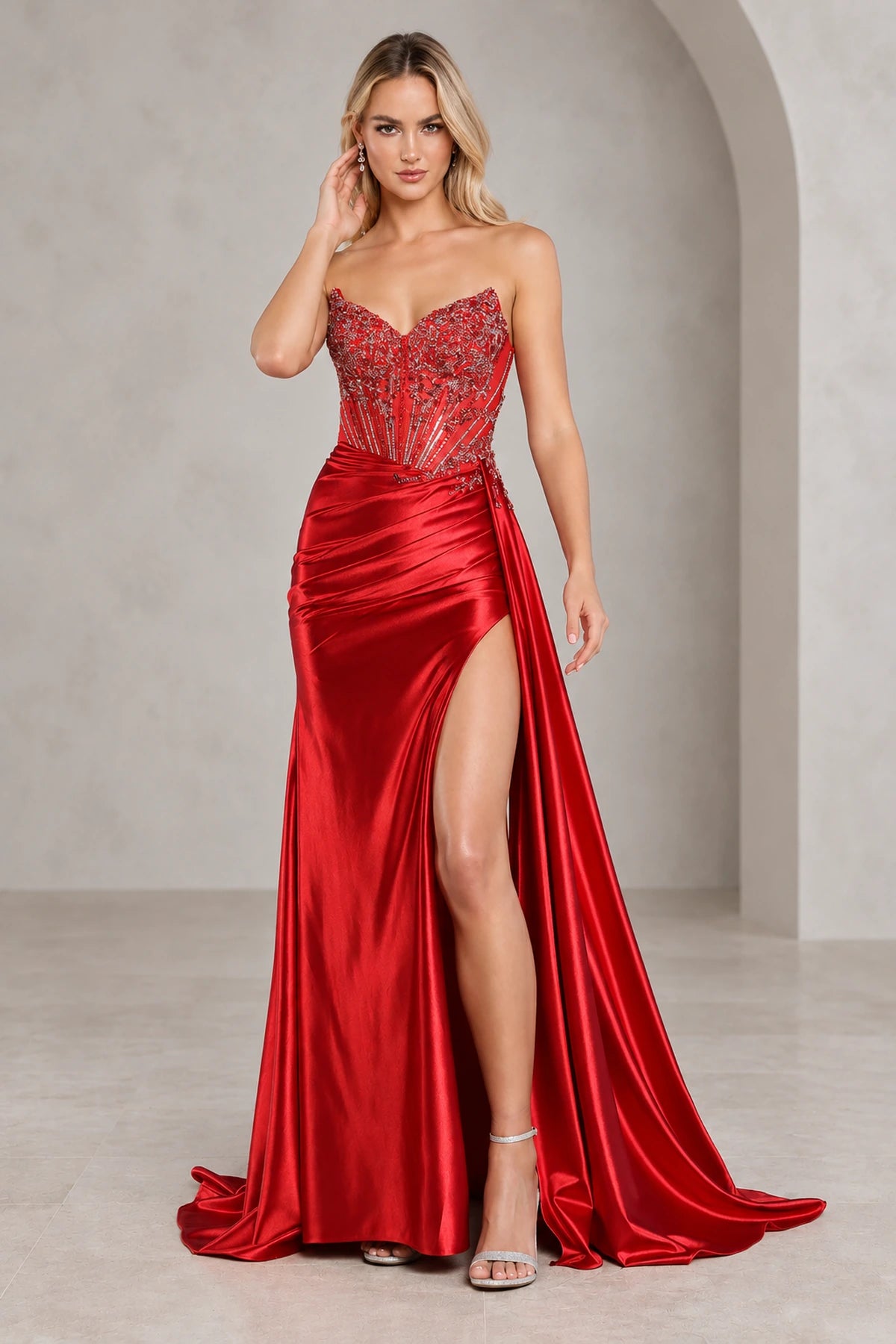 Striking Satin Look Sheath Sweetheart Strapless Corset Long Prom Dress