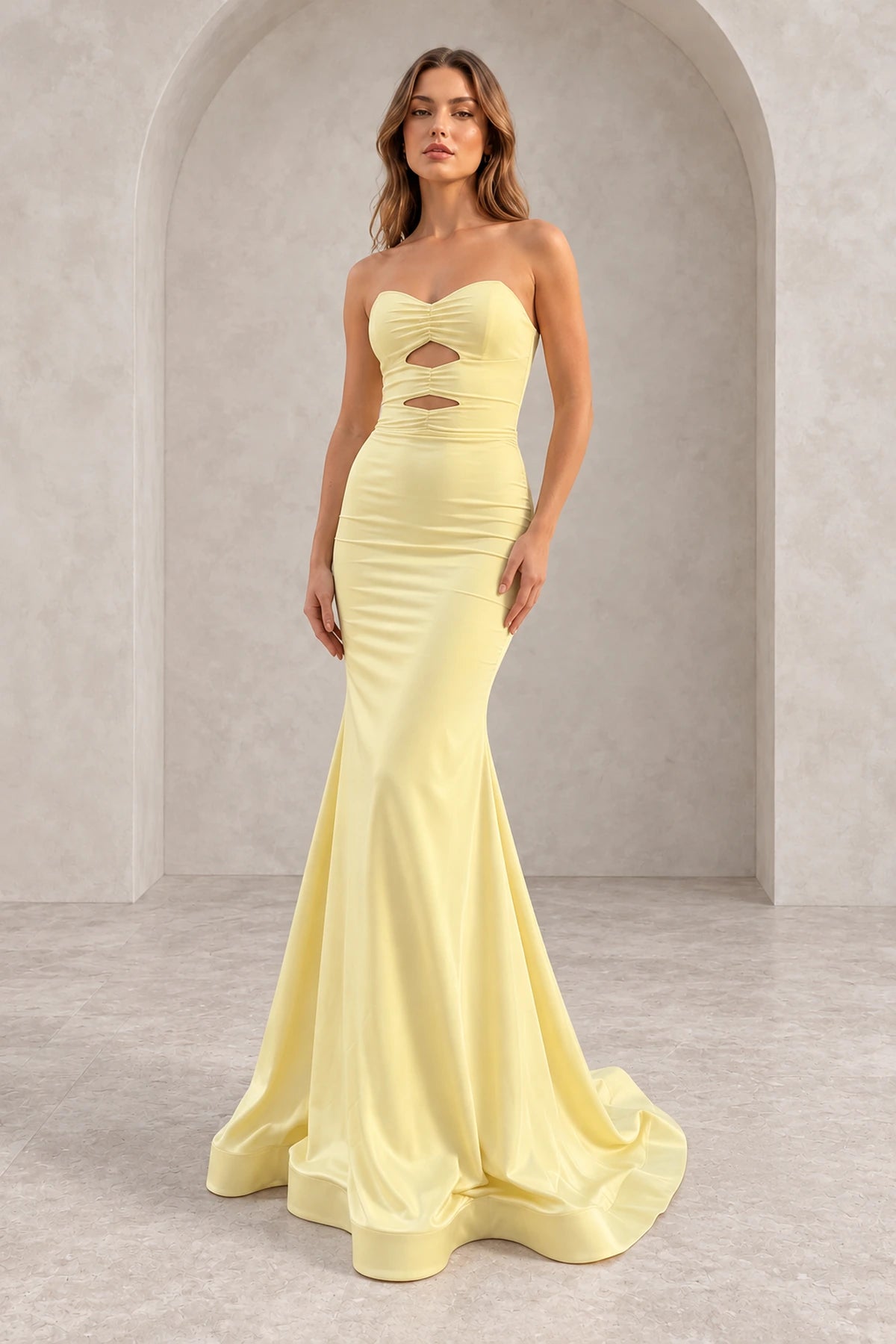 Elegant Satin Mermaid Strapless Cutout Lace-Up Back Long Prom Dress