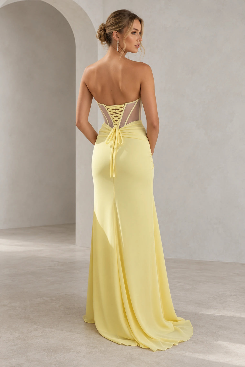 Elegant Chiffon Mermaid Sweetheart Strapless Cutout Lace-Up Back Prom Dress
