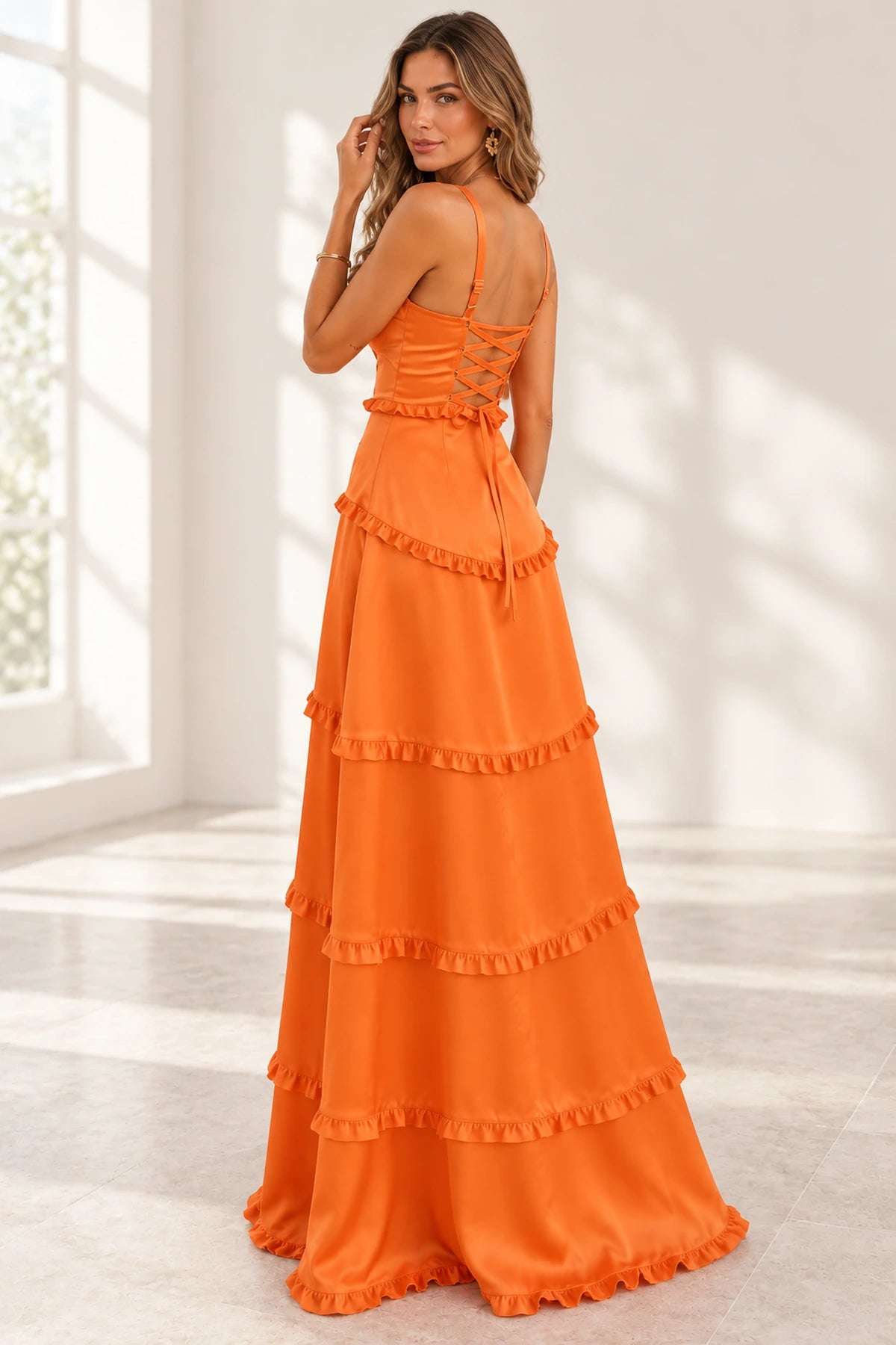 Romantic Satin A-Line Square-Neck Sleeveless Lace-Up Floor-Length Prom Dress