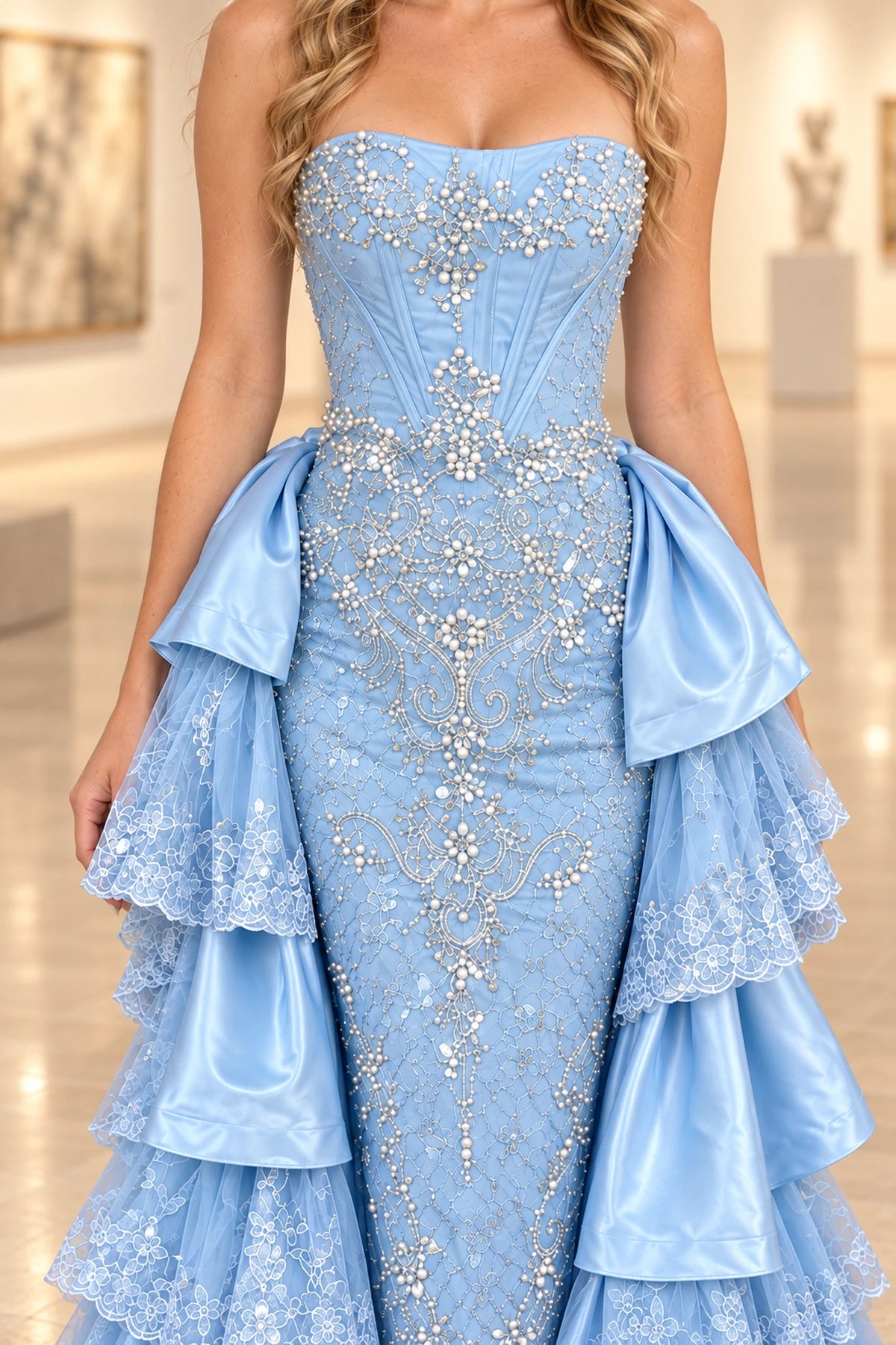 Luxurious Satin Lace Mermaid Sweetheart Sleeveless Zipper Back Long Prom Dress