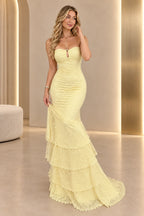 Romantic Lace Mermaid Sweetheart Strapless Fitted Back Long Prom Dress