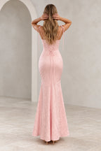 Romantic Jacquard Mermaid Straight-Neck Sleeveless Lace-Up Floor-Length Prom Dress