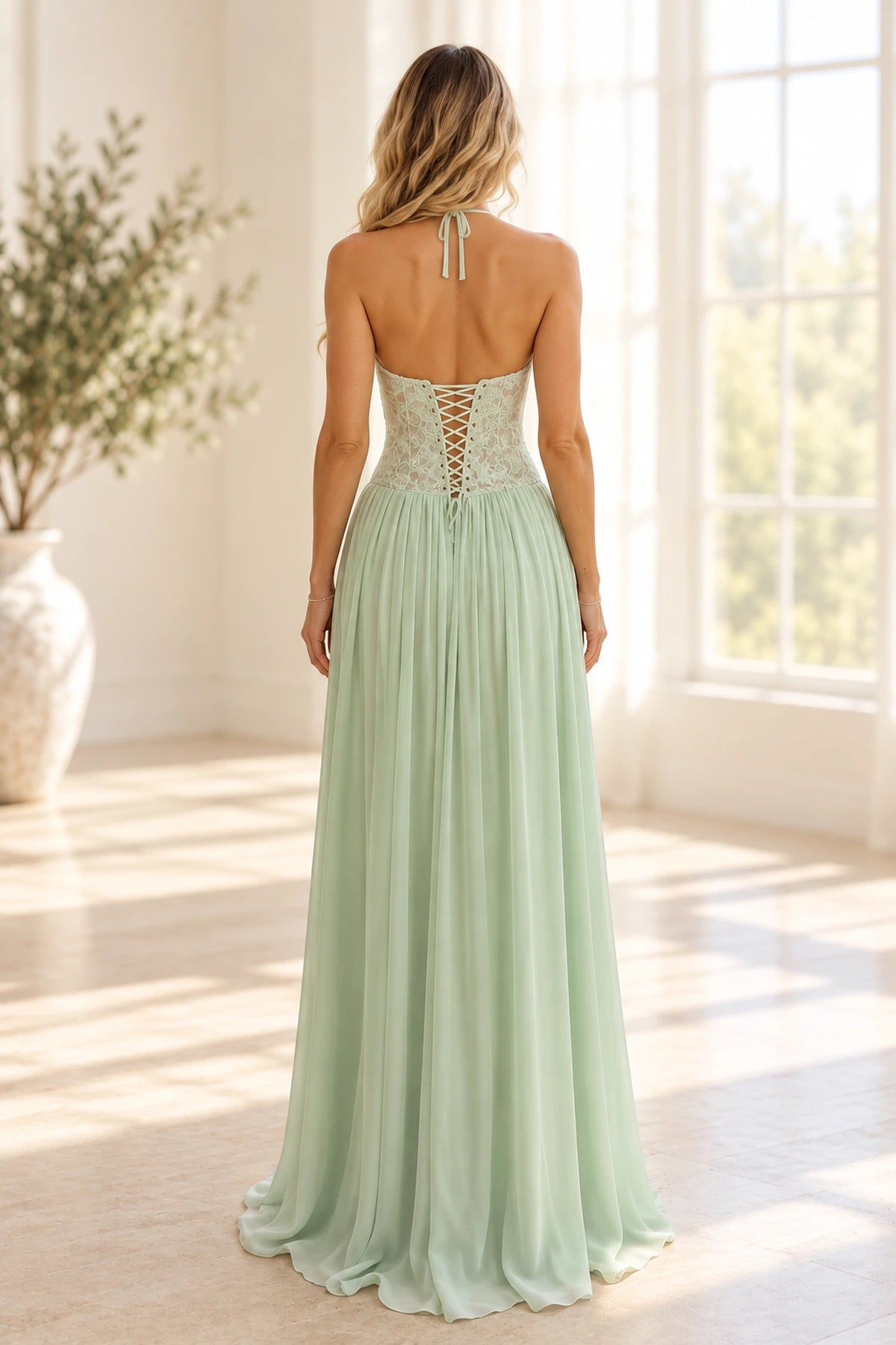 Romantic Chiffon Lace A-Line Sweetheart Sleeveless Lace-Up Floor-Length Prom Dress