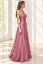 Elegant Chiffon A Line Halter Sleeveless Low Back Long Prom Dress