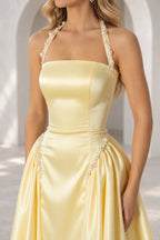 Graceful A Line Halter Sleeveless Lace Up Floor Length Prom Dress
