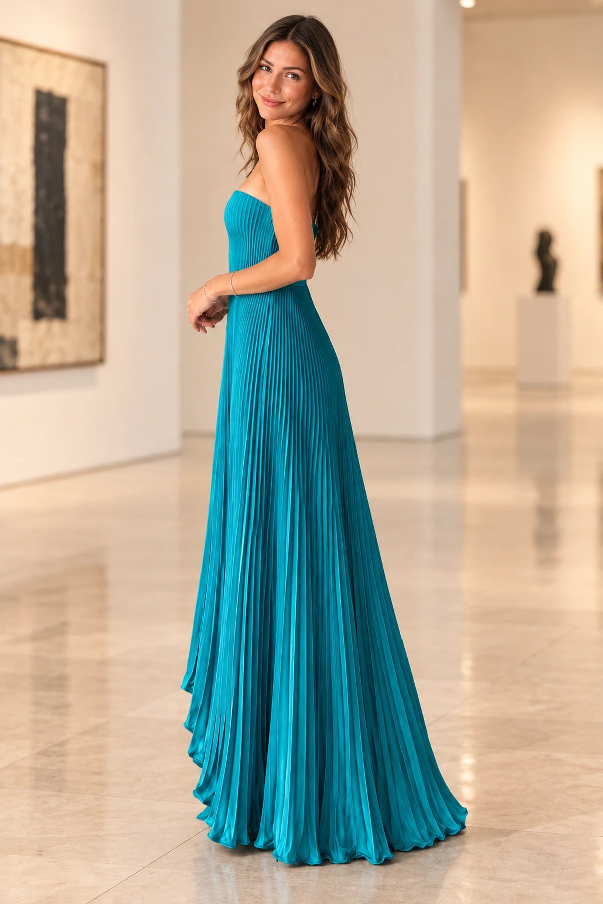 Elegant Chiffon A-Line Notched Neck Sleeveless Low Back High Low Wedding Guest Dress