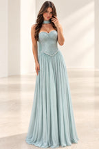 Elegant Beaded Chiffon A-Line Sweetheart Sleeveless Low-Back Long Wedding Guest Dress