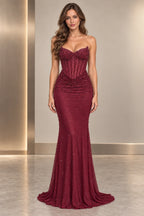 Glamorous Sequin Mermaid Sweetheart Strapless Low Back Long Prom Dress