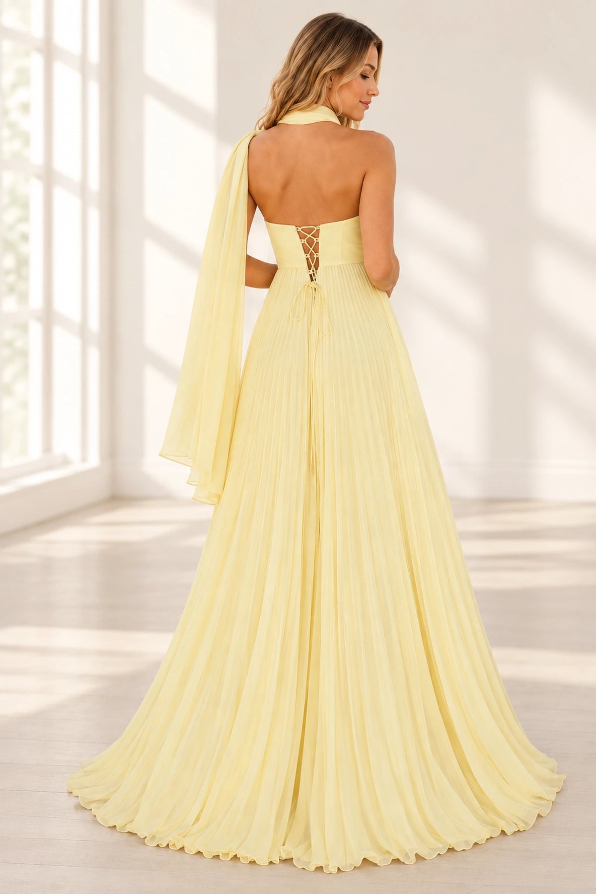 Elegant Chiffon A-Line Sweetheart Strapless Pleated Lace-Up Back Prom Dress