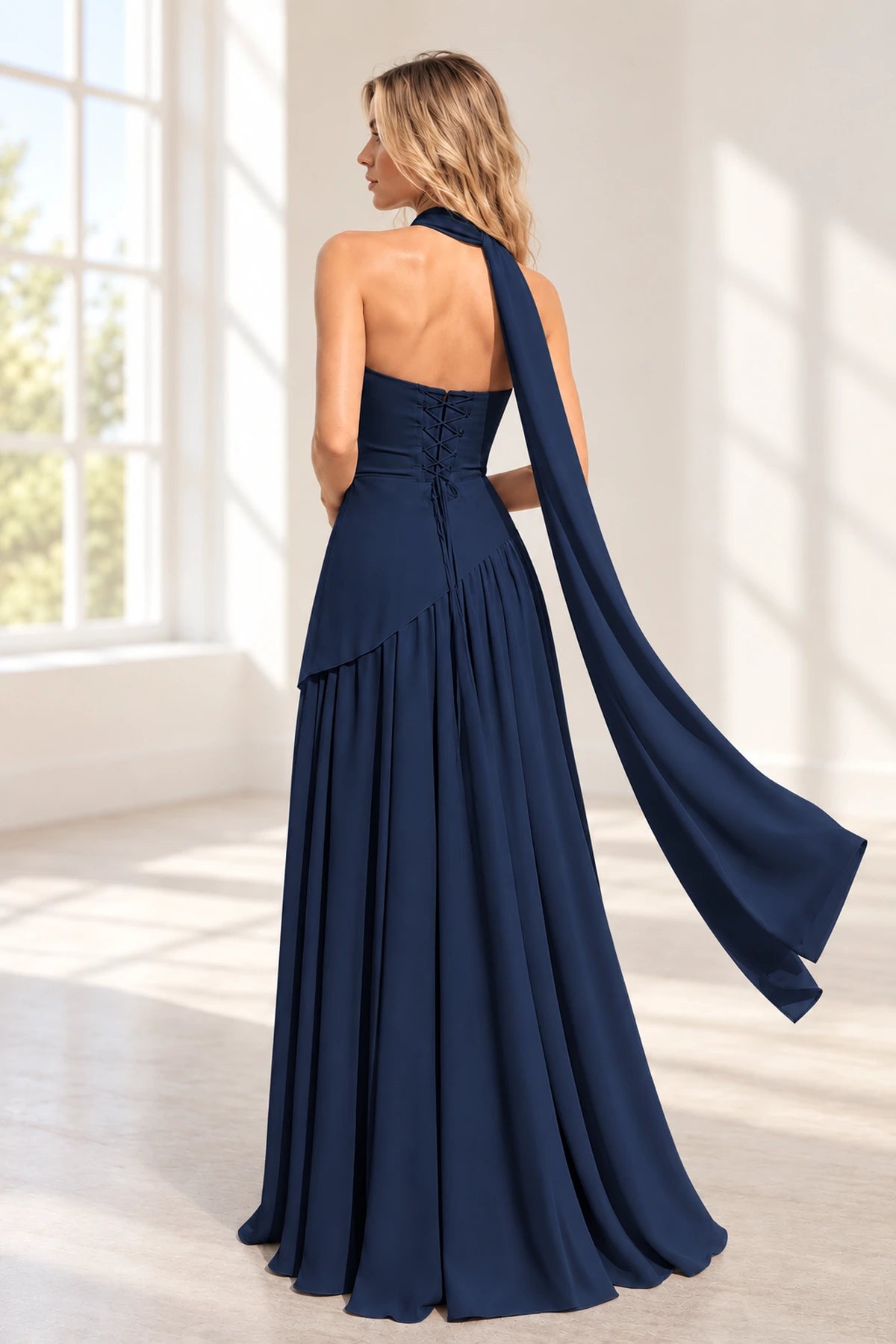 Elegant Satin A-Line Strapless Asymmetric Cape Lace-Up Back Long Prom Dress