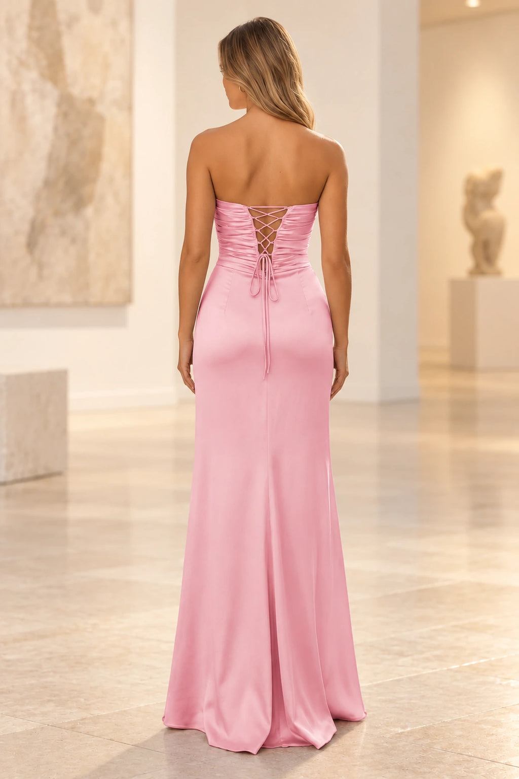 Elegant Satin Sheath Sweetheart Strapless Cutout Lace-Up Back Prom Dress