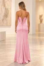 Elegant Satin Sheath Sweetheart Strapless Cutout Lace-Up Back Prom Dress
