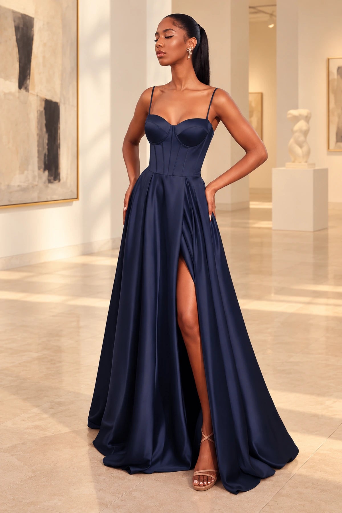 Romantic Satin Look A Line Sweetheart Spaghetti Strap Prom Dress