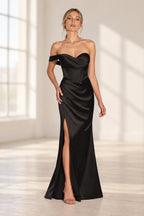 Refined Satin Look Sheath Sweetheart Asymmetric Drape Long Prom Dress