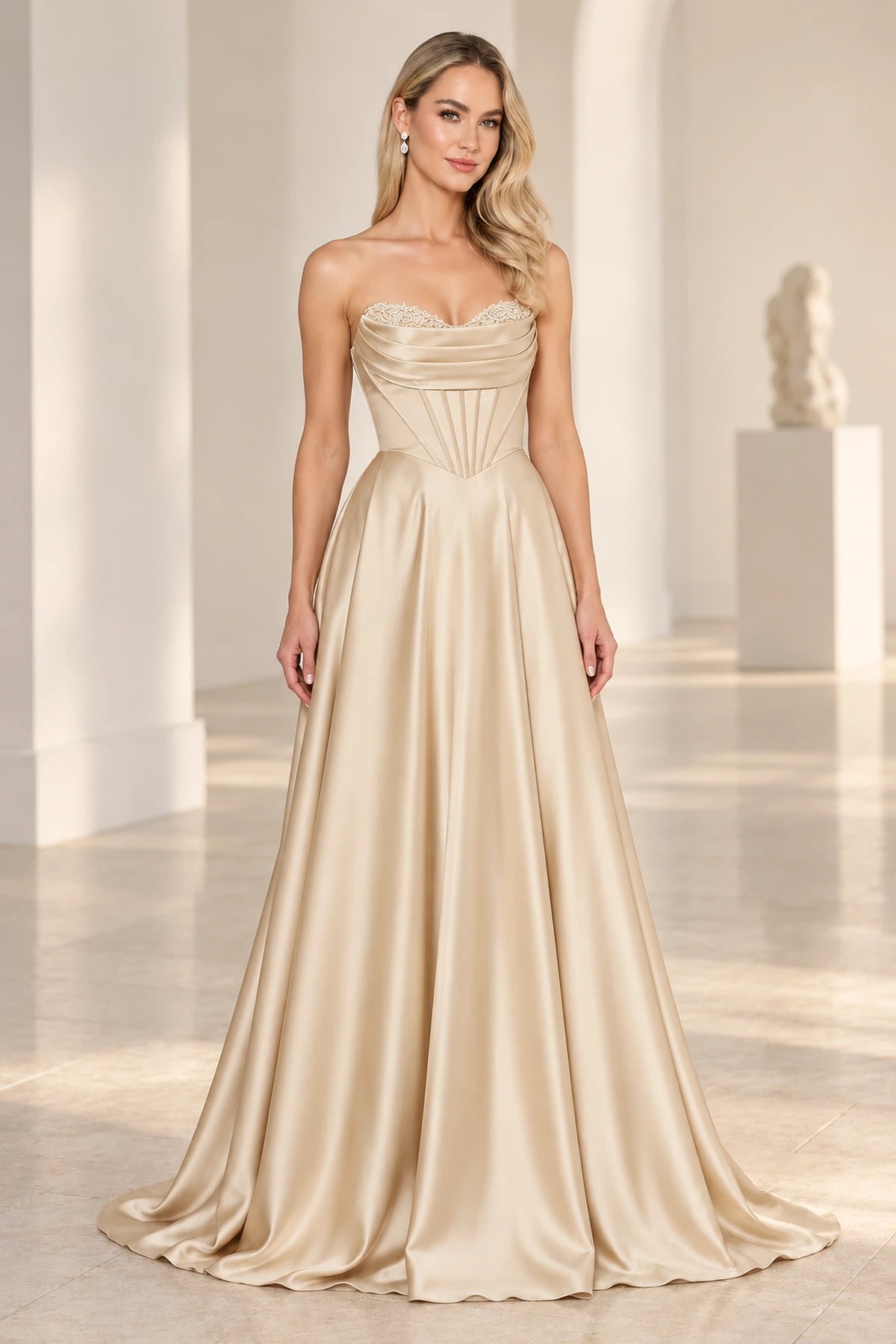 Dreamy Satin Look A Line Strapless Corset Long Prom Dress